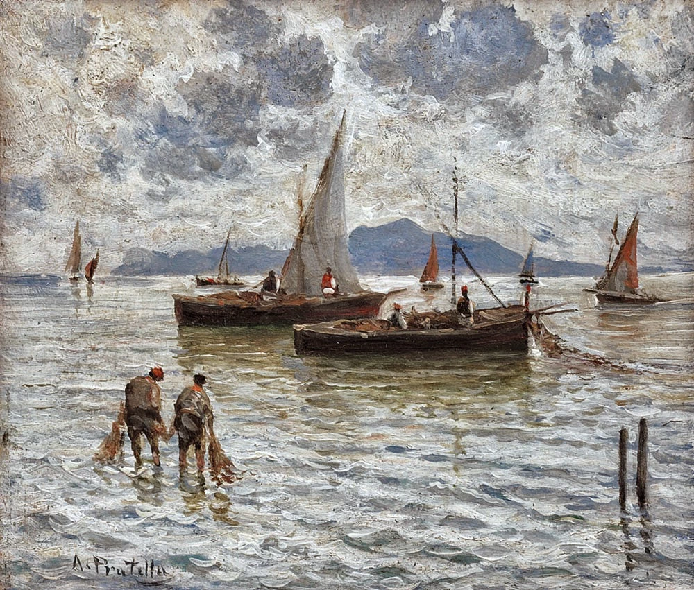 129-Attilio Pratella -Pescatori che tirano le reti  